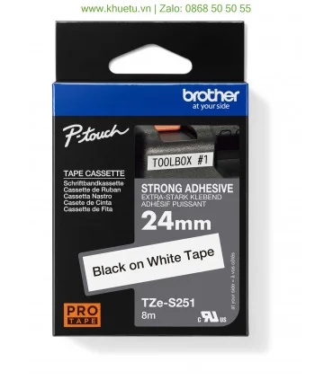 Brother TZe-S251, khổ 24mm, dài 8m, Black on White, siêu dính, chống thấm nước | ⓿❽❻❽❺⓿❺⓿❺❺ | Nhãn in, tem in, giấy in, băng ...