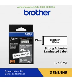 Brother TZe-S251, khổ 24mm, dài 8m, Black on White, siêu dính, chống thấm nước | ⓿❽❻❽❺⓿❺⓿❺❺ | Nhãn in, tem in, giấy in, băng ...