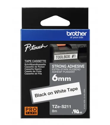 Brother TZe-S211, khổ 6mm, dài 8m, Black on White, siêu dính, chống thấm nước | ⓿❽❻❽❺⓿❺⓿❺❺ | Nhãn in, tem in, giấy in, băng n...
