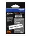 Brother TZe-S211, khổ 6mm, dài 8m, Black on White, siêu dính, chống thấm nước