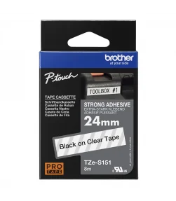 Brother TZe-S151, khổ 24mm, dài 8m, Black on Clear, siêu dính, chống thấm nước | ⓿❽❻❽❺⓿❺⓿❺❺ | Nhãn in, tem in, giấy in, băng ...