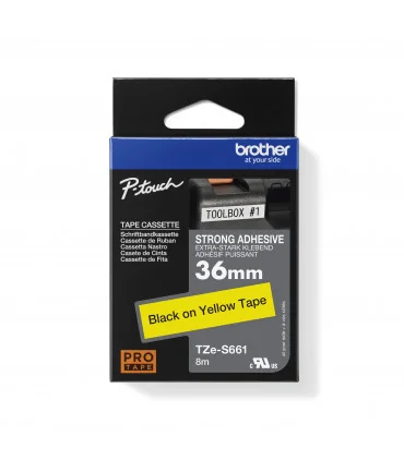 Brother TZe-S661, khổ 36mm, dài 8m, Black on Yellow, siêu dính, chống thấm nước | ⓿❽❻❽❺⓿❺⓿❺❺ | Nhãn in, tem in, giấy in, băng...