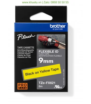 Brother TZe-FX621, khổ 9mm, dài 8m, Black on Yellow, siêu dẻo, chống thấm nước | ⓿❽❻❽❺⓿❺⓿❺❺ | Nhãn in, tem in, giấy in, băng ...
