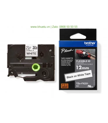 Brother TZe-FX231, khổ 12mm, dài 8m, Black on White, siêu dẻo, chống thấm nước | ⓿❽❻❽❺⓿❺⓿❺❺ | Nhãn in, tem in, giấy in, băng ...