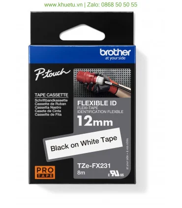 Brother TZe-FX231, khổ 12mm, dài 8m, Black on White, siêu dẻo, chống thấm nước | ⓿❽❻❽❺⓿❺⓿❺❺ | Nhãn in, tem in, giấy in, băng ...
