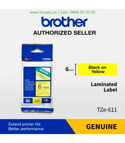 Brother TZe-611, khổ 6mm, dài 8m, Black on Yellow, chống thấm nước | ⓿❽❻❽❺⓿❺⓿❺❺ | Nhãn in, tem in, giấy in, băng nhãn, tape i...