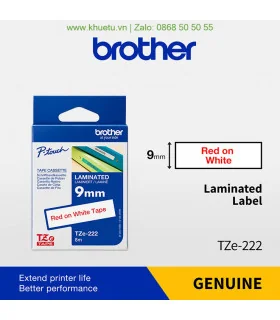 Brother TZe-222, khổ 9mm, dài 8m, Red on White, chống thấm nước | ⓿❽❻❽❺⓿❺⓿❺❺ | Nhãn in, tem in, giấy in, băng nhãn, tape in |...