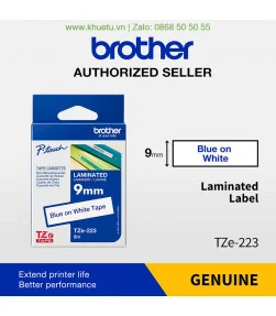 Brother TZe-223, khổ 9mm, dài 8m, Blue on White, chống thấm nước | ⓿❽❻❽❺⓿❺⓿❺❺ | Nhãn in, tem in, giấy in, băng nhãn, tape in ...