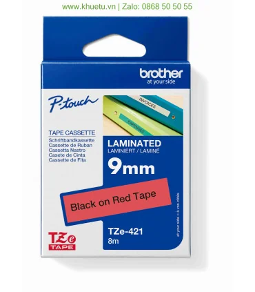 Brother TZe-421, khổ 9mm, dài 8m, Black on Red, chống thấm nước | ⓿❽❻❽❺⓿❺⓿❺❺ | Nhãn in, tem in, giấy in, băng nhãn, tape in |...