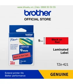 Brother TZe-421, khổ 9mm, dài 8m, Black on Red, chống thấm nước | ⓿❽❻❽❺⓿❺⓿❺❺ | Nhãn in, tem in, giấy in, băng nhãn, tape in |...