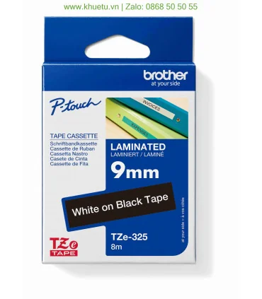 Brother TZe-325, khổ 9mm, dài 8m, White on Black, chống thấm nước | ⓿❽❻❽❺⓿❺⓿❺❺ | Nhãn in, tem in, giấy in, băng nhãn, tape in...