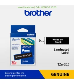 Brother TZe-325, khổ 9mm, dài 8m, White on Black, chống thấm nước | ⓿❽❻❽❺⓿❺⓿❺❺ | Nhãn in, tem in, giấy in, băng nhãn, tape in...