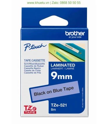Brother TZe-521, khổ 9mm, dài 8m, Black on Blue, chống thấm nước | ⓿❽❻❽❺⓿❺⓿❺❺ | Nhãn in, tem in, giấy in, băng nhãn, tape in ...
