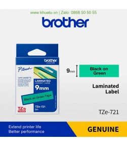 Brother TZe-721, khổ 9mm, dài 8m, Black on Green, chống thấm nước | ⓿❽❻❽❺⓿❺⓿❺❺ | Nhãn in, tem in, giấy in, băng nhãn, tape in...
