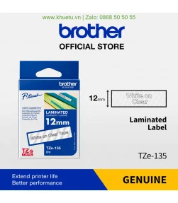 Brother TZe-135, khổ 12mm, dài 8m, White on Clear, chống thấm nước | ⓿❽❻❽❺⓿❺⓿❺❺ | Nhãn in, tem in, giấy in, băng nhãn, tape i...
