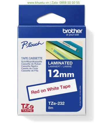 Brother TZe-232, khổ 12mm, dài 8m, Red on White, chống thấm nước | ⓿❽❻❽❺⓿❺⓿❺❺ | Nhãn in, tem in, giấy in, băng nhãn, tape in ...