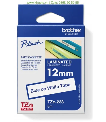 Brother TZe-233, khổ 12mm, dài 8m, Blue on White, chống thấm nước | ⓿❽❻❽❺⓿❺⓿❺❺ | Nhãn in, tem in, giấy in, băng nhãn, tape in...