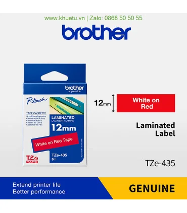 Brother TZe-435, khổ 12mm, dài 8m, White on Red, chống thấm nước | ⓿❽❻❽❺⓿❺⓿❺❺ | Nhãn in, tem in, giấy in, băng nhãn, tape in ...