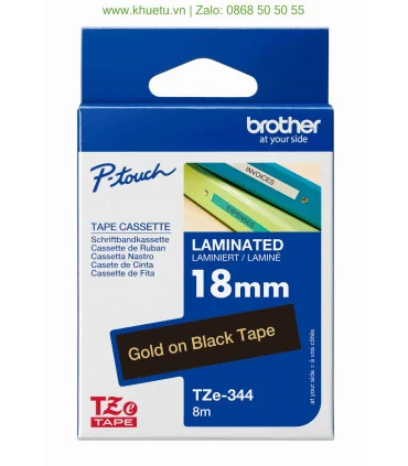 Brother TZe-344, khổ 18mm, dài 8m, Gold on Black, chống thấm nước | ⓿❽❻❽❺⓿❺⓿❺❺ | Nhãn in, tem in, giấy in, băng nhãn, tape in...