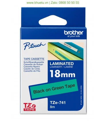 Brother TZe-741, khổ 18mm, dài 8m, Black on Green, chống thấm nước | ⓿❽❻❽❺⓿❺⓿❺❺ | Nhãn in, tem in, giấy in, băng nhãn, tape i...
