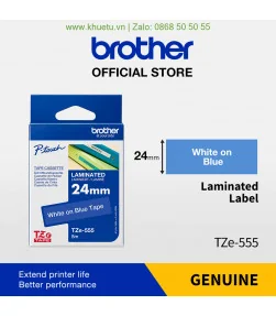 Brother TZe-555, khổ 24mm, dài 8m, White on Blue, chống thấm nước | ⓿❽❻❽❺⓿❺⓿❺❺ | Nhãn in, tem in, giấy in, băng nhãn, tape in...