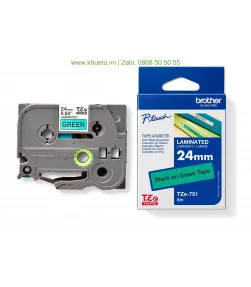 Brother TZe-751, khổ 24mm, dài 8m, Black on Green, chống thấm nước | ⓿❽❻❽❺⓿❺⓿❺❺ | Nhãn in, tem in, giấy in, băng nhãn, tape i...