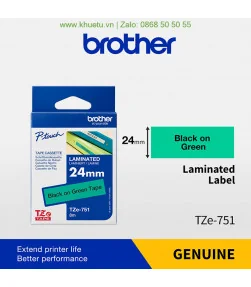 Brother TZe-751, khổ 24mm, dài 8m, Black on Green, chống thấm nước | ⓿❽❻❽❺⓿❺⓿❺❺ | Nhãn in, tem in, giấy in, băng nhãn, tape i...