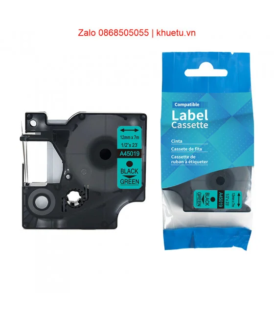 DM-A45019 D1 Tape A45019 12mm x 7m Black on Green
