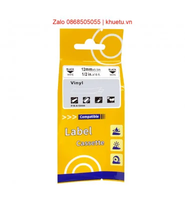 Rhino Vinyl 1/2" (12mm), Black on White (18444) | ⓿❽❻❽❺⓿❺⓿❺❺ | Nhãn in, tem in, giấy in, băng nhãn, tape in | khuetu.vn