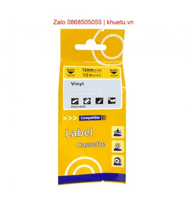 Rhino Vinyl 1/2" (12mm), Black on Yellow (18432) | ⓿❽❻❽❺⓿❺⓿❺❺ | Nhãn in, tem in, giấy in, băng nhãn, tape in | khuetu.vn