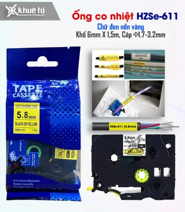 Ống co nhiệt HZSe-611, khổ 6mm x 1,5m, cáp 1.7-3.2mm, màu vàng | ⓿❽❻❽❺⓿❺⓿❺❺ | Ống co nhiệt, co nhiệt dây điện | khuetu.vn
