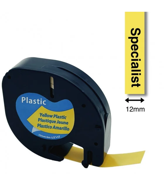 A91202 LetraTag Tape DYMO 12mm x 4m Black on Yellow