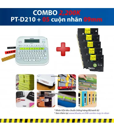 Máy in nhãn Combo: PT-D210 + 5 Cuộn nhãn 09mm | ⓿❽❻❽❺⓿❺⓿❺❺ | Máy in nhãn, máy in tem, máy in mã vạch | khuetu.vn