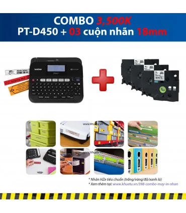 Máy in nhãn Combo: PT-D450 + 3 Cuộn nhãn 18mm | ⓿❽❻❽❺⓿❺⓿❺❺ | Máy in nhãn, máy in tem, máy in mã vạch | khuetu.vn