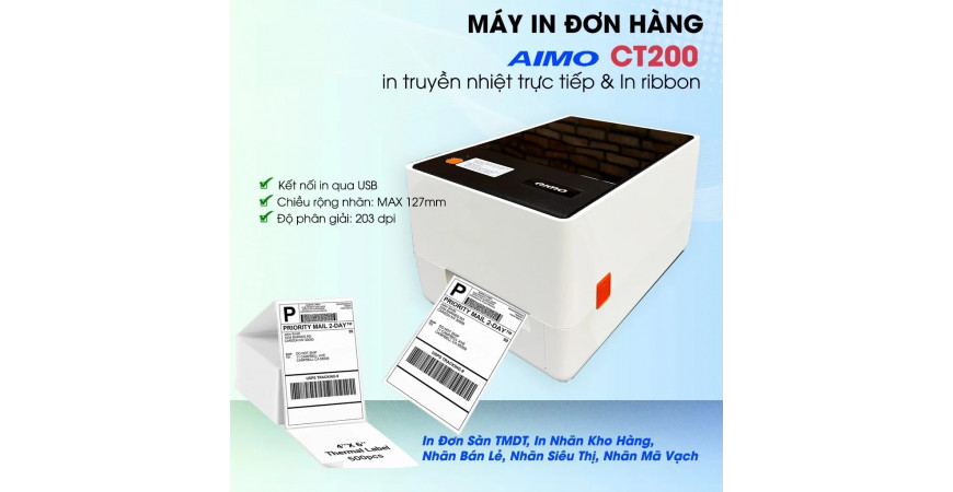 AIMO CT200 - Máy in tem nhãn decal, tem mã vạch chất lượng cao