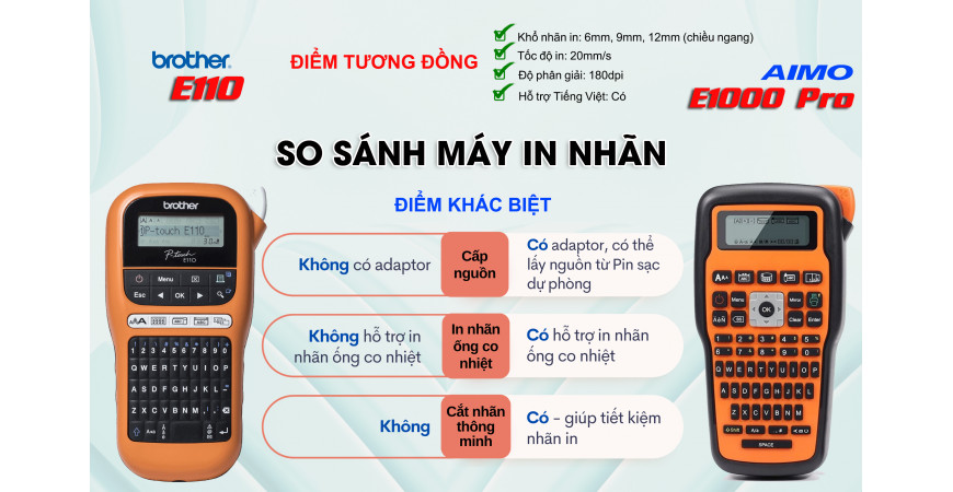 So sánh PT-E110 và E1000 Pro 2025 – Máy in nhãn cầm tay nào phù hợp cho thi công?