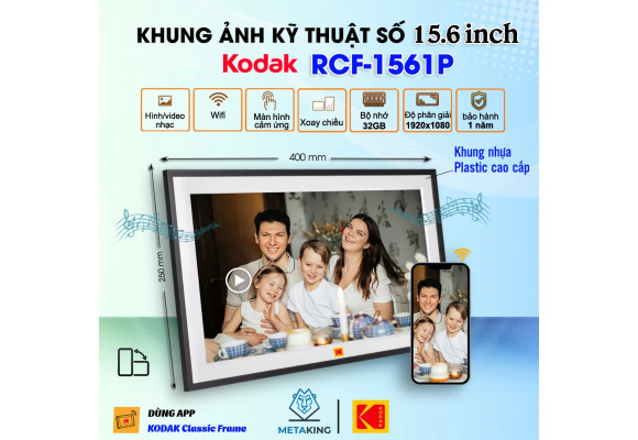 Khung ảnh kỹ thuật số Kodak RCF-1561P – Màn hình 15.6 inch rộng lớn, lưu giữ trọn vẹn ký ức