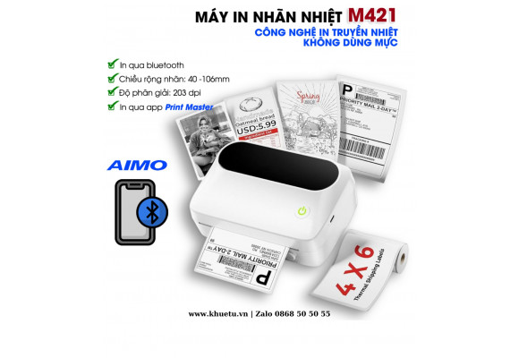AIMO M421 – Máy in nhãn Bluetooth 4 inch, in vận đơn & mã vạch di động